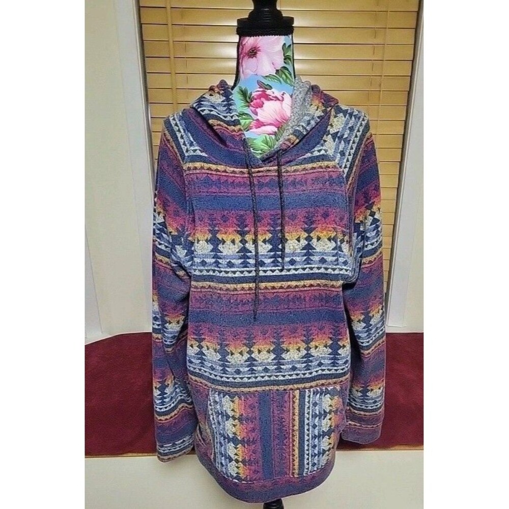 Trademark Brooklyn Hoodie Large Aztec Western Native Pullover Red Blue Serape